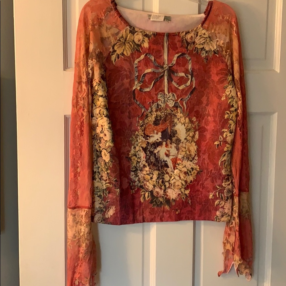 Alberto Makali Floral Long Sleeve Blouse - Red and Gold